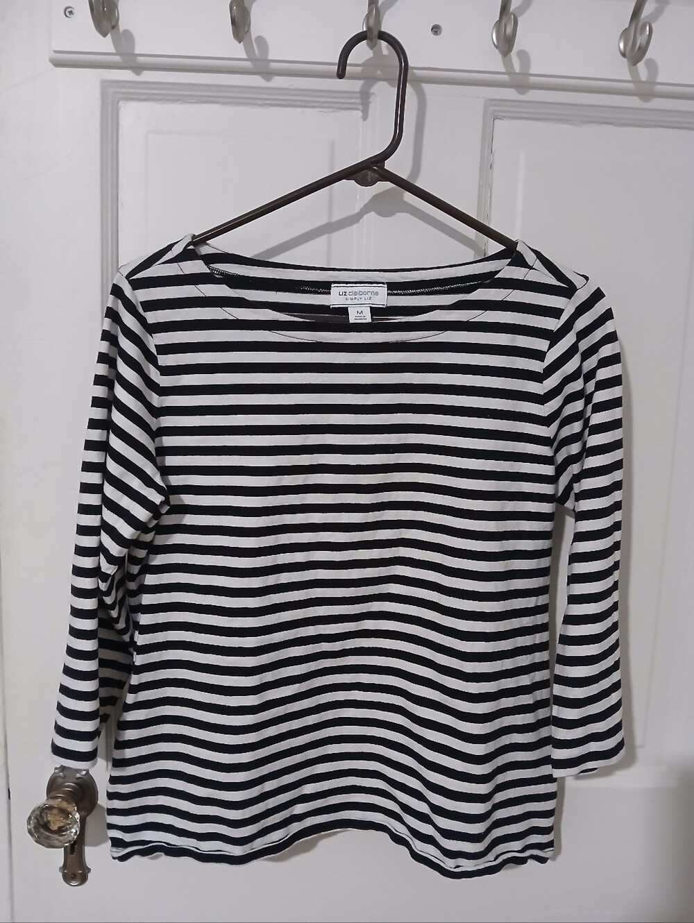 Liz Claiborne Simply Liz Womens Scoop Neck 3/4 Sleeve Striped Top
